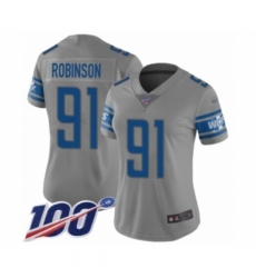Women's Detroit Lions #91 A'Shawn Robinson Limited Gray Inverted Legend 100th Season Football Jersey