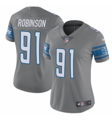 Women's Nike Detroit Lions #91 A'Shawn Robinson Limited Steel Rush Vapor Untouchable NFL Jersey