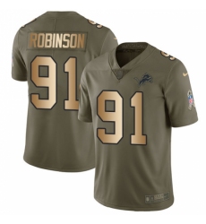 Youth Nike Detroit Lions #91 A'Shawn Robinson Limited Olive/Gold Salute to Service NFL Jersey