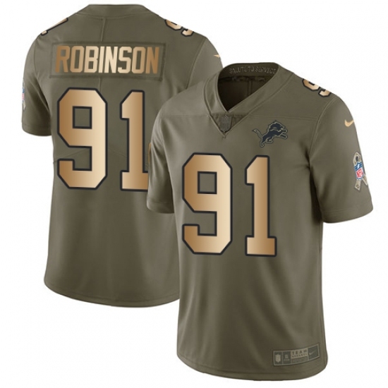 Youth Nike Detroit Lions #91 A'Shawn Robinson Limited Olive/Gold Salute to Service NFL Jersey Youth Nike Detroit Lions #91 A'Shawn Robinson Limited Olive/Gold Salute to Service NFL Jersey