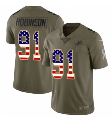 Youth Nike Detroit Lions #91 A'Shawn Robinson Limited Olive/USA Flag Salute to Service NFL Jersey