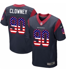 Men's Nike Houston Texans #90 Jadeveon Clowney Elite Navy Blue Home USA Flag Fashion NFL Jersey