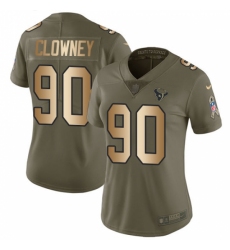 Women's Nike Houston Texans #90 Jadeveon Clowney Limited Olive/Gold 2017 Salute to Service NFL Jersey