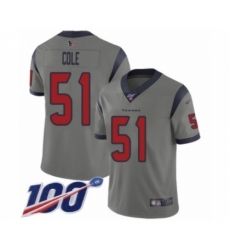 Men's Houston Texans #51 Dylan Cole Limited Gray Inverted Legend 100th Season Football Jersey