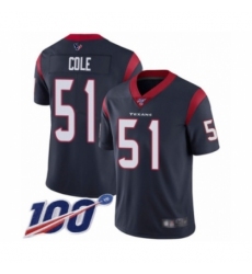 Men's Houston Texans #51 Dylan Cole Navy Blue Team Color Vapor Untouchable Limited Player 100th Season Football Jersey