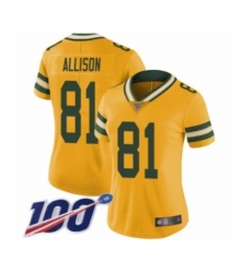 Women's Green Bay Packers #81 Geronimo Allison Limited Gold Rush Vapor Untouchable 100th Season Football Jersey