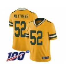 Men's Green Bay Packers #52 Clay Matthews Limited Gold Rush Vapor Untouchable 100th Season Football Jersey