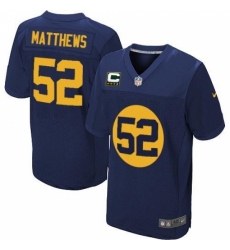 Men's Nike Green Bay Packers #52 Clay Matthews Elite Navy Blue Alternate C Patch NFL Jersey