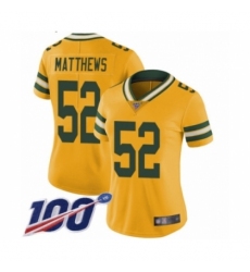 Women's Green Bay Packers #52 Clay Matthews Limited Gold Rush Vapor Untouchable 100th Season Football Jersey