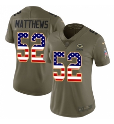 Women's Nike Green Bay Packers #52 Clay Matthews Limited Olive/USA Flag 2017 Salute to Service NFL Jersey