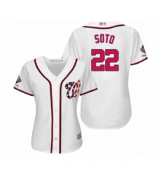 Women's Washington Nationals #22 Juan Soto Authentic White Home Cool Base 2019 World Series Champions Baseball Jersey