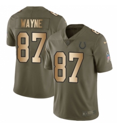 Men's Nike Indianapolis Colts #87 Reggie Wayne Limited Olive/Gold 2017 Salute to Service NFL Jersey