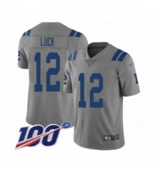 Men's Indianapolis Colts #12 Andrew Luck Limited Gray Inverted Legend 100th Season Football Jersey