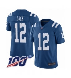 Men's Indianapolis Colts #12 Andrew Luck Limited Royal Blue Rush Vapor Untouchable 100th Season Football Jersey