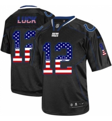 Men's Nike Indianapolis Colts #12 Andrew Luck Elite Black USA Flag Fashion NFL Jersey