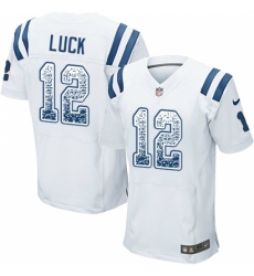 Men's Nike Indianapolis Colts #12 Andrew Luck Elite White Road Drift Fashion NFL Jersey
