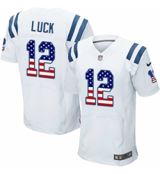 Men's Nike Indianapolis Colts #12 Andrew Luck Elite White Road USA Flag Fashion NFL Jersey