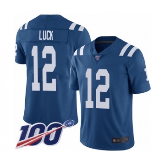 Men's Nike Indianapolis Colts #12 Andrew Luck Royal Blue Team Color Vapor Untouchable Limited Player 100th Season NFL Jersey Men's Nike Indianapolis Colts #12 Andrew Luck Royal Blue Team Color Vapor Untouchable Limited Player 100th Season NFL Jersey