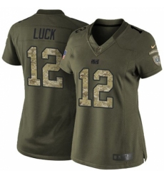 Women's Nike Indianapolis Colts #12 Andrew Luck Elite Green Salute to Service NFL Jersey