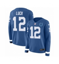 Women's Nike Indianapolis Colts #12 Andrew Luck Limited Blue Therma Long Sleeve NFL Jersey