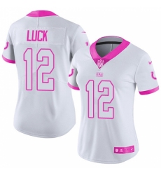 Women's Nike Indianapolis Colts #12 Andrew Luck Limited White/Pink Rush Fashion NFL Jersey