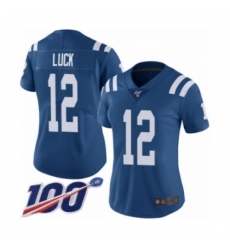 Women's Nike Indianapolis Colts #12 Andrew Luck Royal Blue Team Color Vapor Untouchable Limited Player 100th Season NFL Jersey