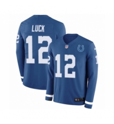 Youth Nike Indianapolis Colts #12 Andrew Luck Limited Blue Therma Long Sleeve NFL Jersey