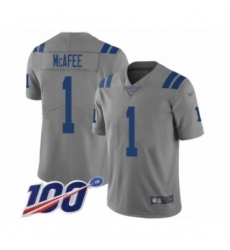 Men's Indianapolis Colts #1 Pat McAfee Limited Gray Inverted Legend 100th Season Football Jersey