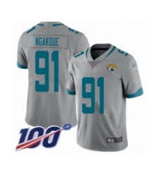 Men's Jacksonville Jaguars #91 Yannick Ngakoue Silver Inverted Legend Limited 100th Season Football Jersey