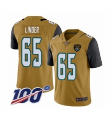 Men's Jacksonville Jaguars #65 Brandon Linder Limited Gold Rush Vapor Untouchable 100th Season Football Jersey