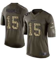 Men's Nike Kansas City Chiefs #15 Patrick Mahomes II Elite Green Salute to Service NFL Jersey