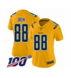 Women's Los Angeles Chargers #88 Virgil Green Limited Gold Inverted Legend 100th Season Football Jersey
