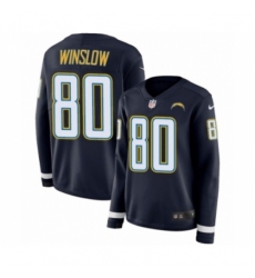 Women's Nike Los Angeles Chargers #80 Kellen Winslow Limited Navy Blue Therma Long Sleeve NFL Jersey