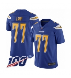 Men's Los Angeles Chargers #77 Forrest Lamp Limited Electric Blue Rush Vapor Untouchable 100th Season Football Jersey