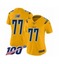 Women's Los Angeles Chargers #77 Forrest Lamp Limited Gold Inverted Legend 100th Season Football Jersey