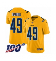 Men's Los Angeles Chargers #49 Drue Tranquill Limited Gold Inverted Legend 100th Season Football Jersey