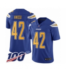 Men's Los Angeles Chargers #42 Uchenna Nwosu Limited Electric Blue Rush Vapor Untouchable 100th Season Football Jersey