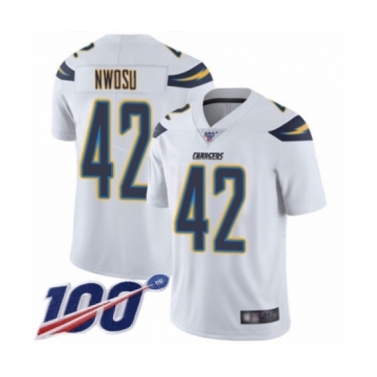Men's Los Angeles Chargers #42 Uchenna Nwosu White Vapor Untouchable Limited Player 100th Season Football Jersey Men's Los Angeles Chargers #42 Uchenna Nwosu White Vapor Untouchable Limited Player 100th Season Football Jersey