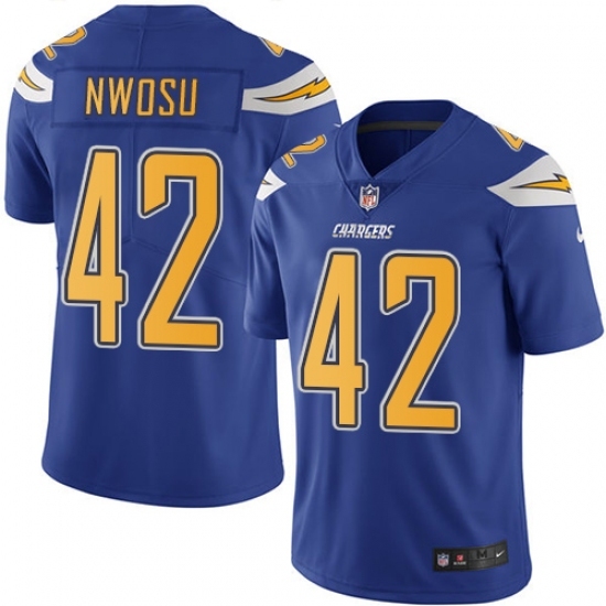 Men's Nike Los Angeles Chargers #42 Uchenna Nwosu Limited Electric Blue Rush Vapor Untouchable NFL Jerseyy Men's Nike Los Angeles Chargers #42 Uchenna Nwosu Limited Electric Blue Rush Vapor Untouchable NFL Jerseyy
