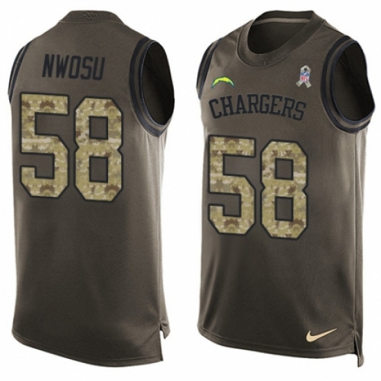 Men's Nike Los Angeles Chargers #58 Uchenna Nwosu Limited Green Salute to Service Tank Top NFL Jersey Men's Nike Los Angeles Chargers #58 Uchenna Nwosu Limited Green Salute to Service Tank Top NFL Jersey