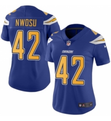 Women's Nike Los Angeles Chargers #42 Uchenna Nwosu Limited Electric Blue Rush Vapor Untouchable NFL Jers