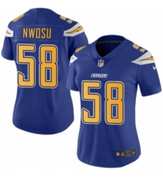 Women's Nike Los Angeles Chargers #58 Uchenna Nwosu Limited Electric Blue Rush Vapor Untouchable NFL Jersey