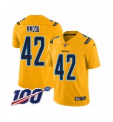 Youth Los Angeles Chargers #42 Uchenna Nwosu Limited Gold Inverted Legend 100th Season Football Jersey