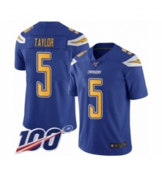 Men's Los Angeles Chargers #5 Tyrod Taylor Limited Electric Blue Rush Vapor Untouchable 100th Season Football Jersey