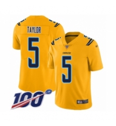 Men's Los Angeles Chargers #5 Tyrod Taylor Limited Gold Inverted Legend 100th Season Football Jersey