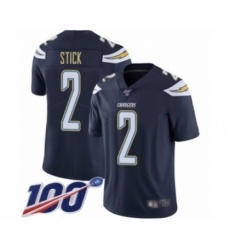 Men's Los Angeles Chargers #2 Easton Stick Navy Blue Team Color Vapor Untouchable Limited Player 100th Season Football Jersey