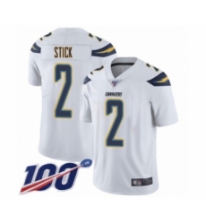 Men's Los Angeles Chargers #2 Easton Stick White Vapor Untouchable Limited Player 100th Season Football Jersey