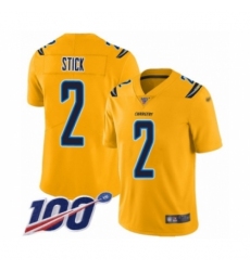 Youth Los Angeles Chargers #2 Easton Stick Limited Gold Inverted Legend 100th Season Football Jersey