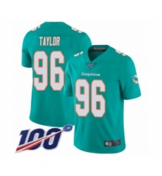 Men's Miami Dolphins #96 Vincent Taylor Aqua Green Team Color Vapor Untouchable Limited Player 100th Season Football Jersey