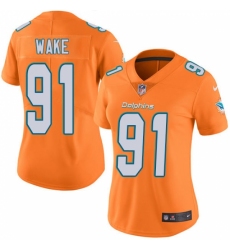 Women's Nike Miami Dolphins #91 Cameron Wake Limited Orange Rush Vapor Untouchable NFL Jersey